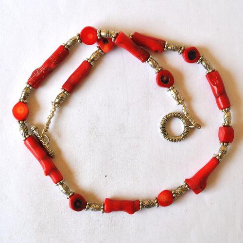 Bje 023 collier parure egyptienne orientales corail rouge 50cm 48gr argent925 1