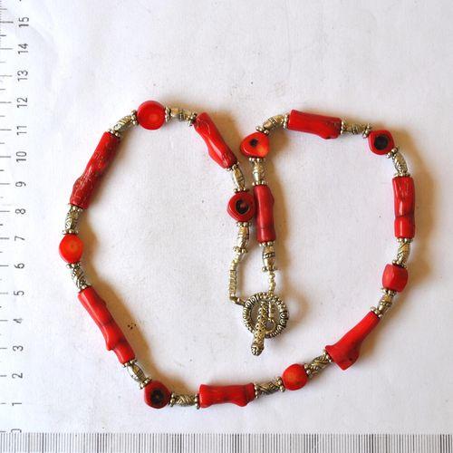 Bje 023 collier parure egyptienne orientales corail rouge 50cm 48gr argent925 2
