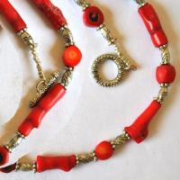 Bje 023 collier parure egyptienne orientales corail rouge 50cm 48gr argent925 3 