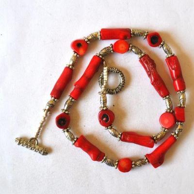 Bje 023 collier parure egyptienne orientales corail rouge 50cm 48gr argent925 4