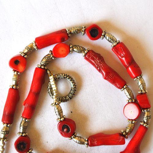 Bje 023 collier parure egyptienne orientales corail rouge 50cm 48gr argent925 5 