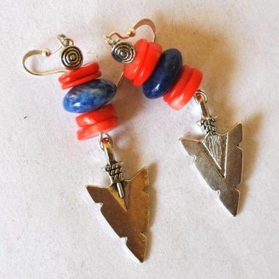 Bje 024 boucles oreilles egyptienne orientales lapis lazuli corail 60mm 14gr argent925 2