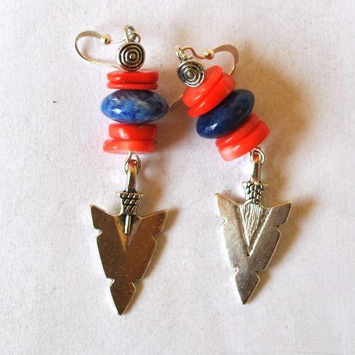 Bje 024 boucles oreilles egyptienne orientales lapis lazuli corail 60mm 14gr argent925 4
