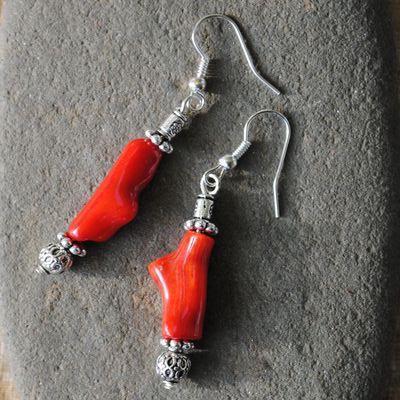 Bje 026 boucles oreilles corail argent ethnique orientales egyptiennes 50mm 8gr 1