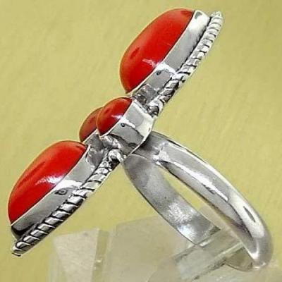 Bje 027 bague egyptienne orientale t54 corail argent ethnique 8x12mm 1