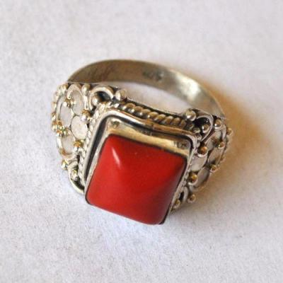 Bje 028 bague egyptienne orientale t58 9gr corail argent ethnique 10x10mm 1