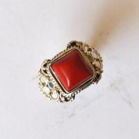 Bje 028 bague egyptienne orientale t58 9gr corail argent ethnique 10x10mm 2 