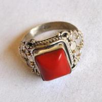 Bje 028 bague egyptienne orientale t58 9gr corail argent ethnique 10x10mm 4 