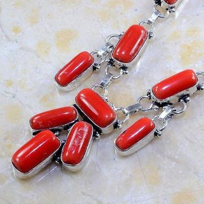 Bje 029 collier parure sautoir egyptien corail argent 925 8x18mm 34gr bijou 1