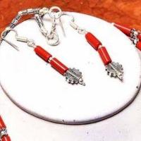 Bje 030 parure collier boucles oreilles egyptien corail argent 925 51gr 48cm 4 