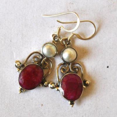Bje 033 boucles oreilles rubis perle argent ethnique orientales egyptiennes 40mm 7gr 1