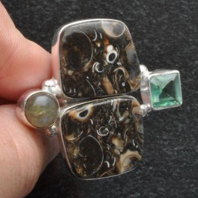 Bje 034 bague t54 tortue fossilel 15x15 argent ethnique orientales egyptiennes 50mm 12gr 3