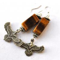 Bje 044 boucles oreilles egyptiennes 60mm oeil de tigre 10x20mm faucon horus argent 1