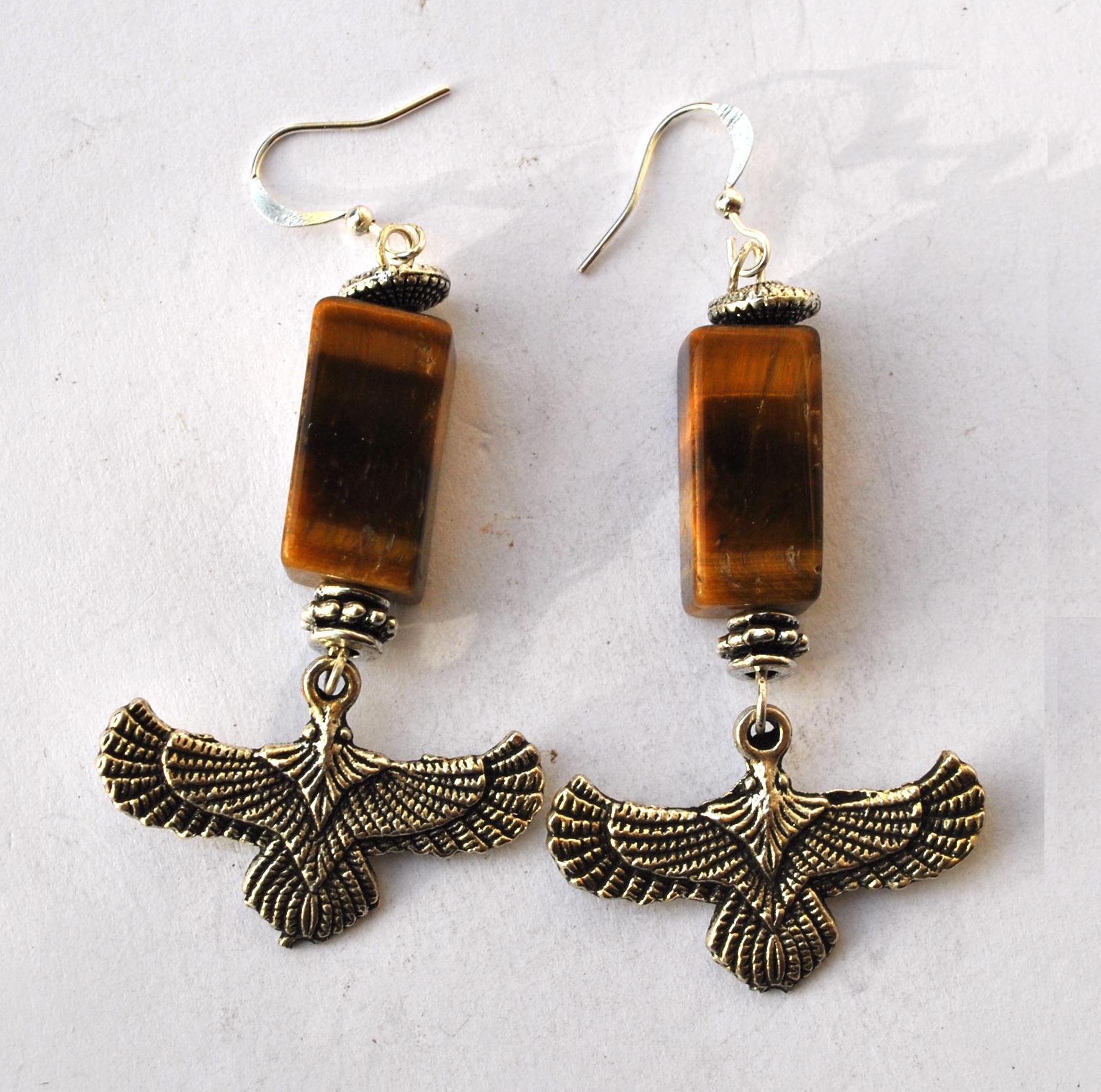 Bje 044 boucles oreilles egyptiennes 60mm oeil de tigre 10x20mm faucon horus argent 2