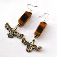 Bje 044 boucles oreilles egyptiennes 60mm oeil de tigre 10x20mm faucon horus argent 3