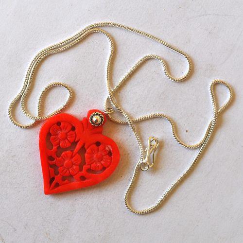 Bje 048 collier parure pendant egyptien coeur osiris 8x12mm argent 7