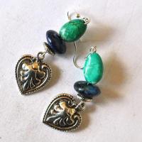 Bje 053 boucles oreilles egyptienne turquoise lapis lotus 60mm 12x10mm argent 1 