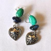 Bje 053 boucles oreilles egyptienne turquoise lapis lotus 60mm 12x10mm argent 2 