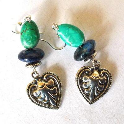 Bje 053 boucles oreilles egyptienne turquoise lapis lotus 60mm 12x10mm argent 4 