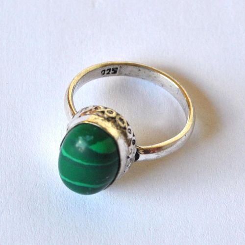 Bje 054 bague chevaliere egyptienne malachite vertet t60 10x15mm argent 1