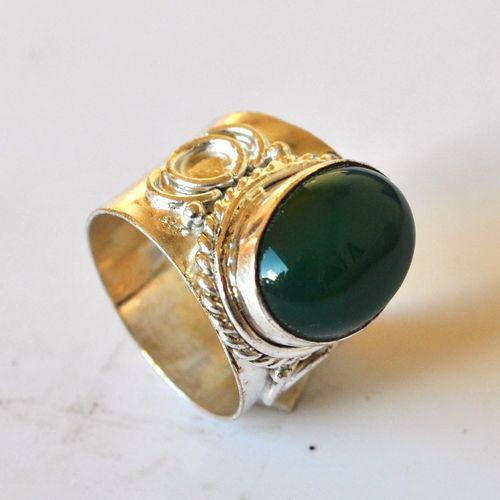 Bje 055 bague chevaliere egyptienne onyx vert t60 12x16mm argent 1 1