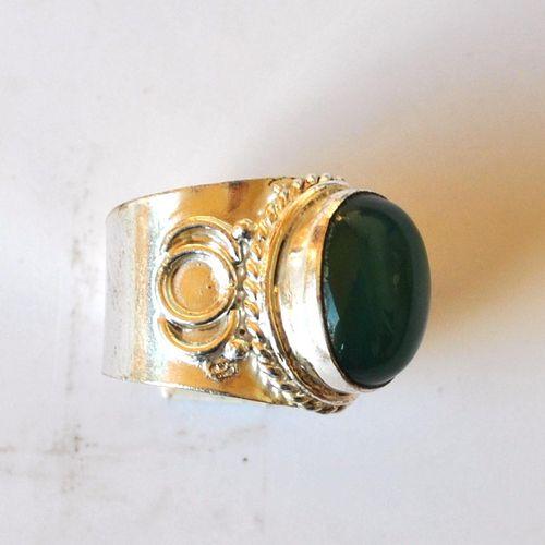 Bje 055 bague chevaliere egyptienne onyx vert t60 12x16mm argent 3 1