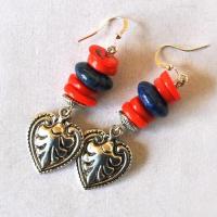 Bje 060 boucles oreilles egyptienne corail lapis lotus 60mm 12x10mm argent 3 