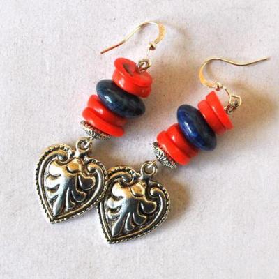 Bje 060 boucles oreilles egyptienne corail lapis lotus 60mm 12x10mm argent 3 