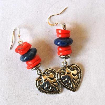 Bje 060 boucles oreilles egyptienne corail lapis lotus 60mm 12x10mm argent 3 