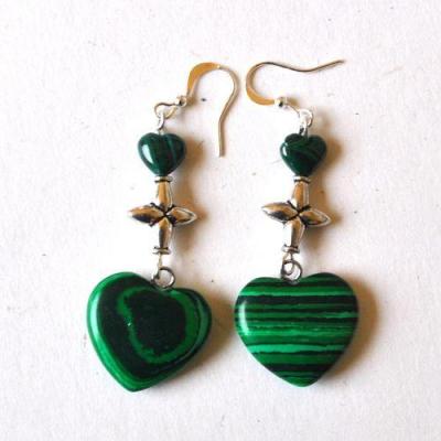 Bje 065 boucles oreilles malachite 60mm 10gr coeur 1 