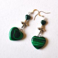 Bje 065 boucles oreilles malachite 60mm 10gr coeur 4 