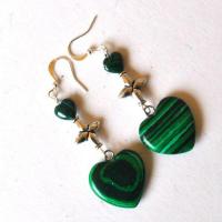 Bje 065 boucles oreilles malachite 60mm 10gr coeur 5 