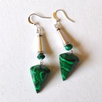 Bje 068 boucles oreilles pyramide egyptienne malachite 14x22mm 10gr 2 