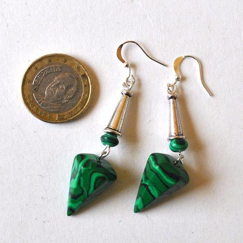 Bje 068 boucles oreilles pyramide egyptienne malachite 14x22mm 10gr 3
