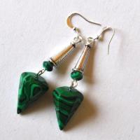 Bje 068 boucles oreilles pyramide egyptienne malachite 14x22mm 10gr 5