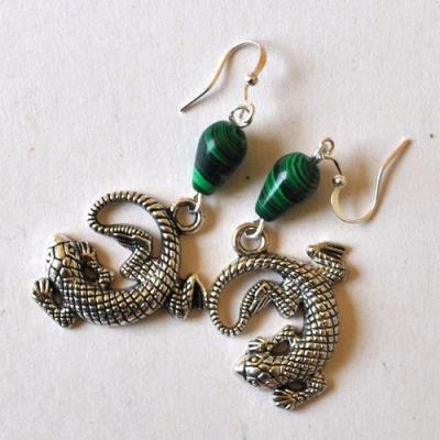 Bje 069 boucles oreilles lezard egyptienne malachite 60mm 11gr 1