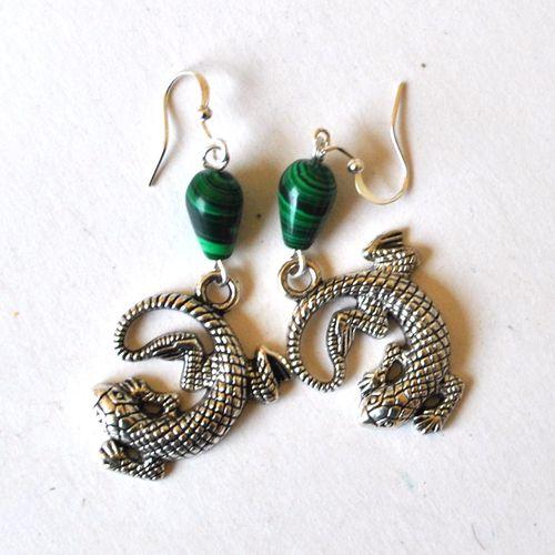 Bje 069 boucles oreilles lezard egyptienne malachite 60mm 11gr 4