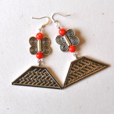 Bje 070 boucles oreilles pyramide egyptienne corail 20x45mm 17gr 3