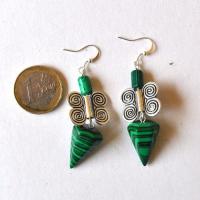 Bje 074 boucles oreilles pyramide egyptienne malachite 70mm 14x22mm 10gr 1 