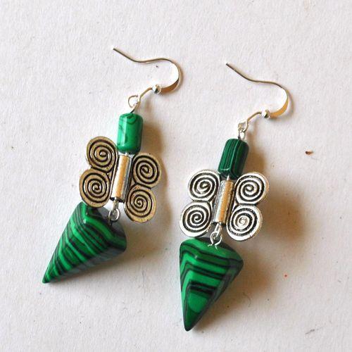 Bje 074 boucles oreilles pyramide egyptienne malachite 70mm 14x22mm 10gr 2