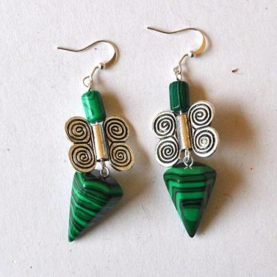 Bje 074 boucles oreilles pyramide egyptienne malachite 70mm 14x22mm 10gr 3 