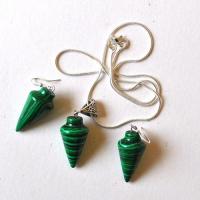 Bje 076 pendant boucles oreilles chaine pyramide egyptienne malachite 15x30mm 22gr 3 