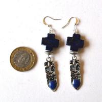 Bma 001 boucles pendants oreilles lapis lazuli croix fleur de lys 3 