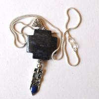 Bma 002 pendentif boucles oreilles chaine croix lapis lazuli fleur lys 4 