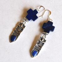 Bma 002 pendentif boucles oreilles chaine croix lapis lazuli fleur lys 6 