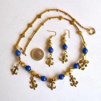 Bma 004 collier boucles pendants oreilles lapis lazuli bronze dore 56gr 4 
