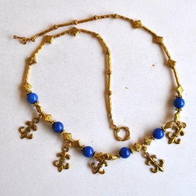 Bma 004 collier boucles pendants oreilles lapis lazuli bronze dore 56gr 4 