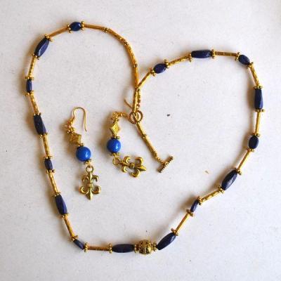 Bma 005 collier boucles pendants oreilles lapis lazuli bronze dore 39gr 1 