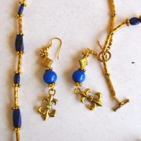 Bma 005 collier boucles pendants oreilles lapis lazuli bronze dore 39gr 4 