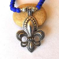 Bma 007 collier lapislazuli pendentif fleur de lys45x70mm 7 